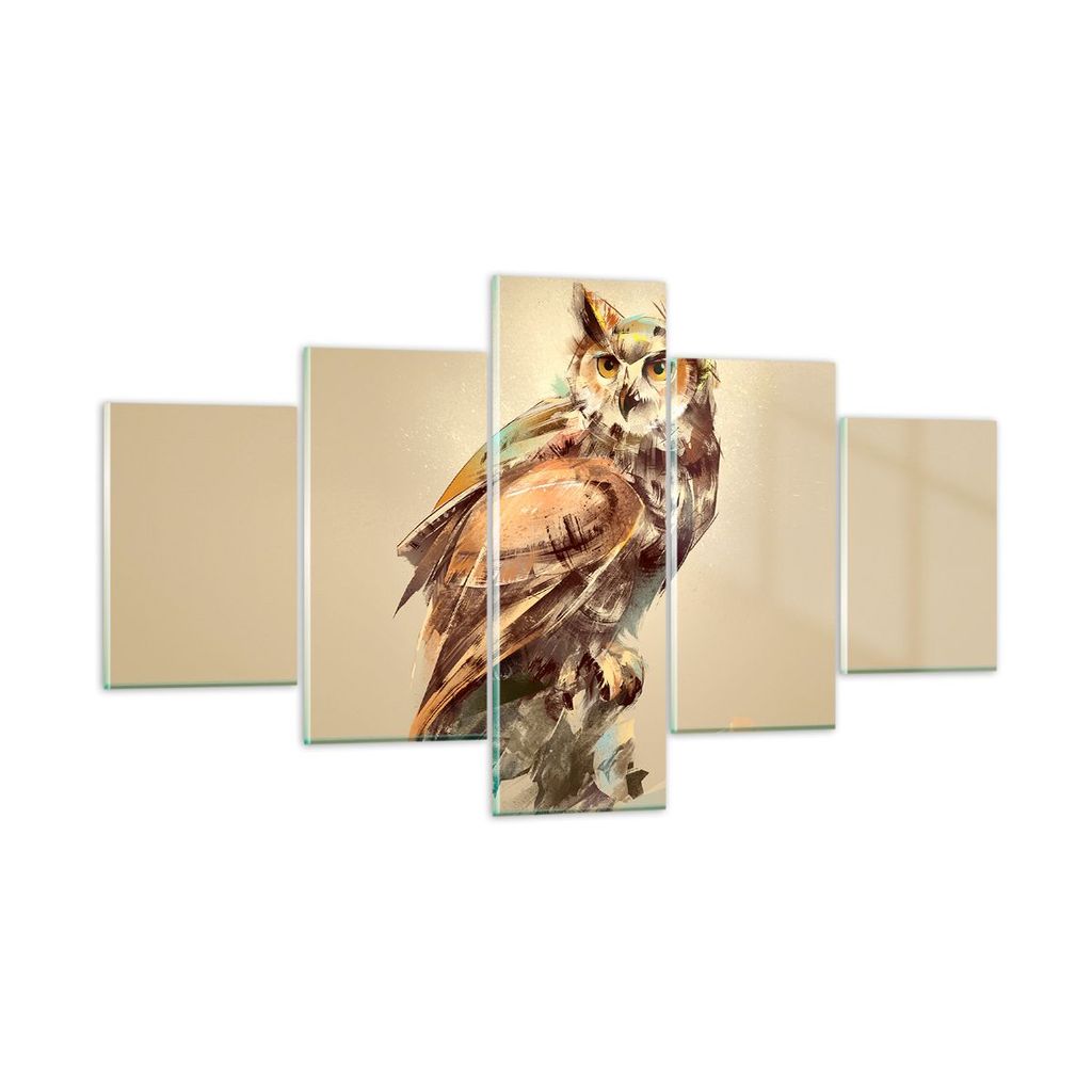 Bilder auf glas - Eule Vogel Natur - 125x70cm - Glasbilder - Wandbilder - Kunstdruck - zum Aufhängen bereit - Wanddekoration aus Glas - Glas Bilde...