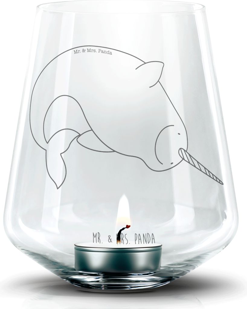 Mr. & Mrs. Panda Laterne Narwal - Transparent - Geschenk, Hausfrau, Kinderzimmer, Aufräumen, glas kerzenhalter, Wal, Meer, Putzen, Teelichthalter,...