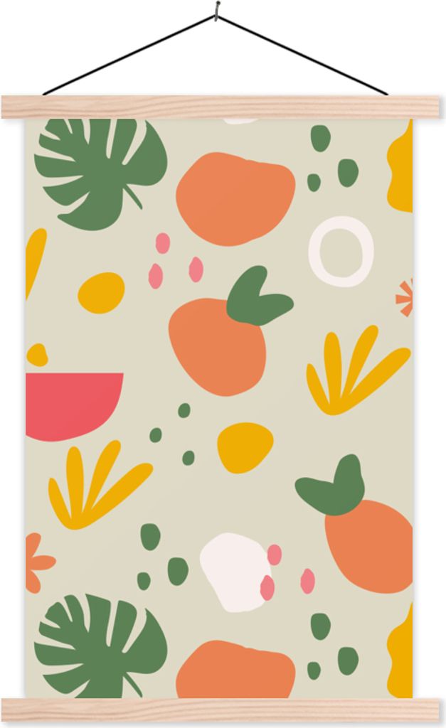 MuchoWow Textilposter Obst - Monstera - Gestaltung 60x90 cm mit holzfarbenen Rahmen - Textil