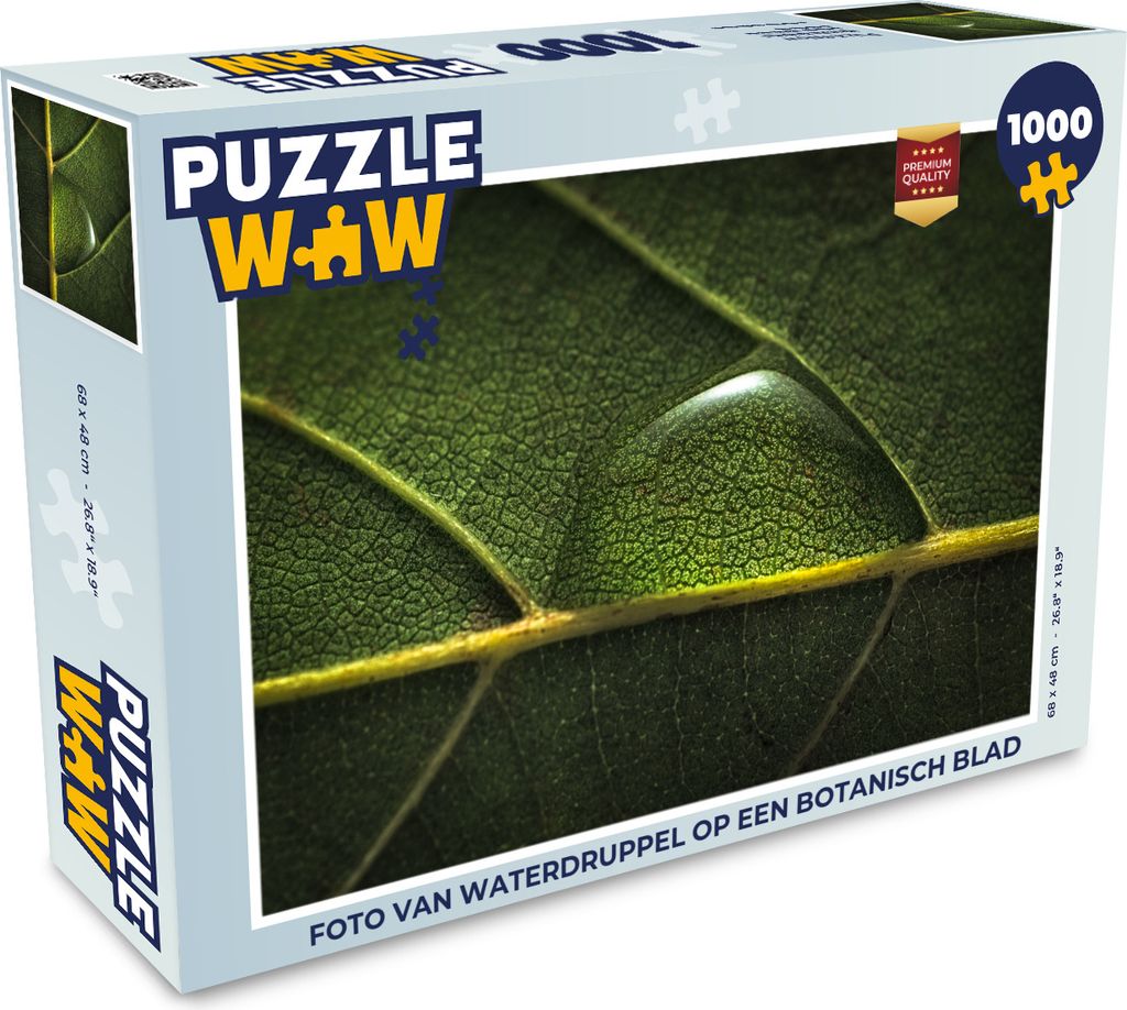 MuchoWow Puzzle 1000 Teile Foto eines Wassertropfens auf einem botanischen Blatt - Erwachsene - Rätsel