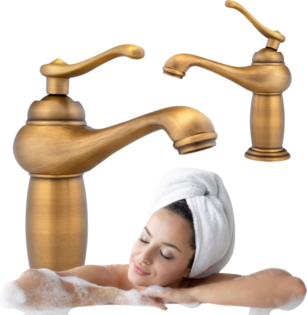 Silla | Wasserhahn Bad - Waschtischarmatur - Altes Gold - 18,5 cm Höhe - Einhebelmischer - Badarmatur