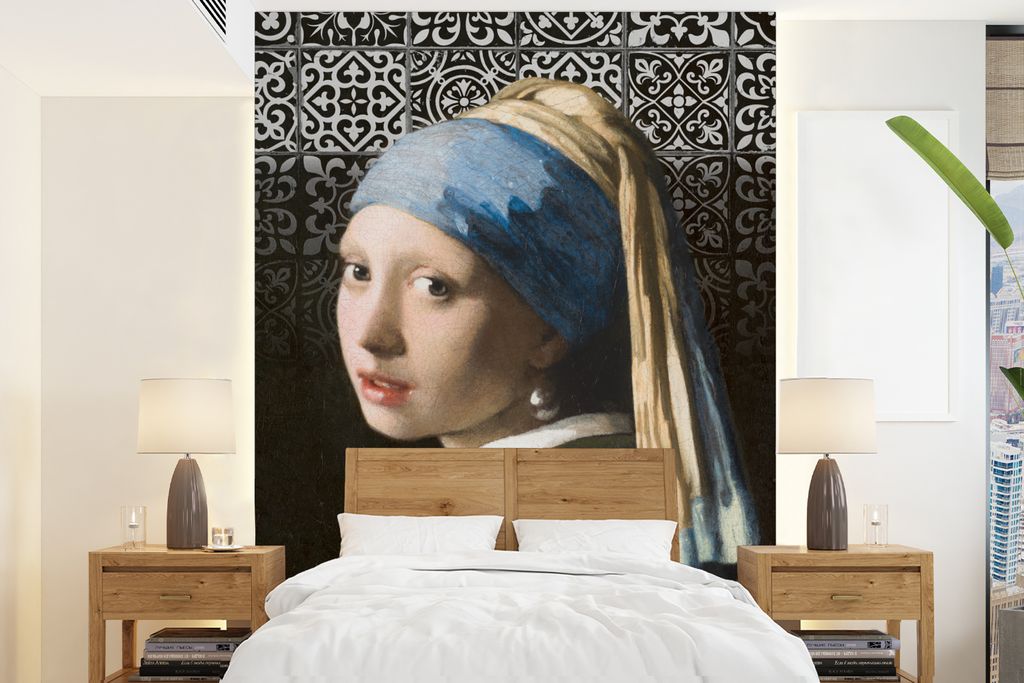 MuchoWow Fototapete für Wohnzimmer oder Schlafzimmer Wandtapete Vinyl Motivtapete Das Mädchen mit dem Perlenohrring - Johannes Vermeer - Schnit...