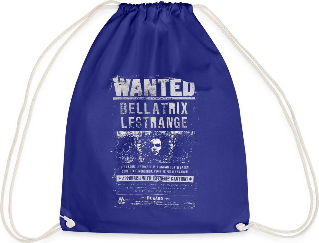 Spreadshirt Harry Potter Bellatrix Lestrange Wanted Poster Turnbeutel, One size, Königsblau