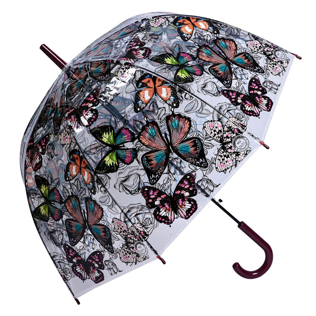Clayre & Eef Erwachsenen-Regenschirm 60 cm Transparant Kunststoff Schmetterlinge