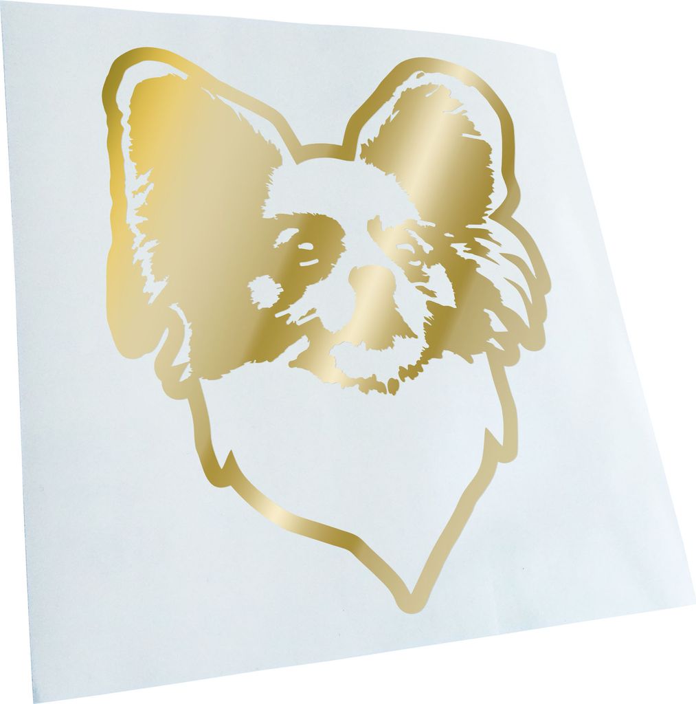 Kiwistar - Autoaufkleber - Papillon Hund - Goldchrom - 40x33cm - Aufkleber für Auto, Laptop, Fahrrad, LKW, Motorrad Mehrfarbig JDM Decal Racing