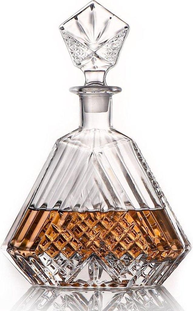 Gläserner Karaffenbecher mit luftdichter geometrischer Abdichtung - Whiskykaraffe für Wein, Bourbon, Cognac, starken Getränken, Saft, Wasser, Mu...
