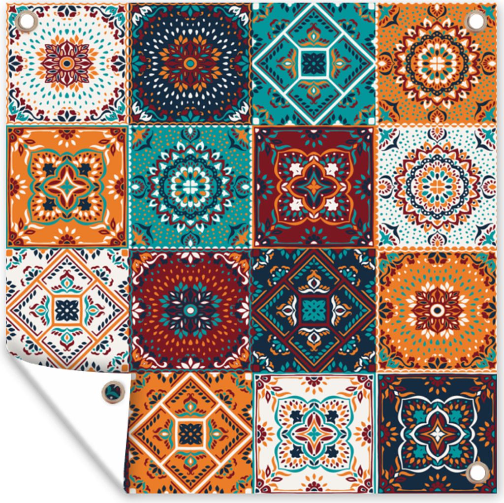 MuchoWow 50x50 cm Outdoor-Poster Gartendeko Sichtschutz Garten Poster für den Garten Retro - Blatt - Design - Orange - Braun