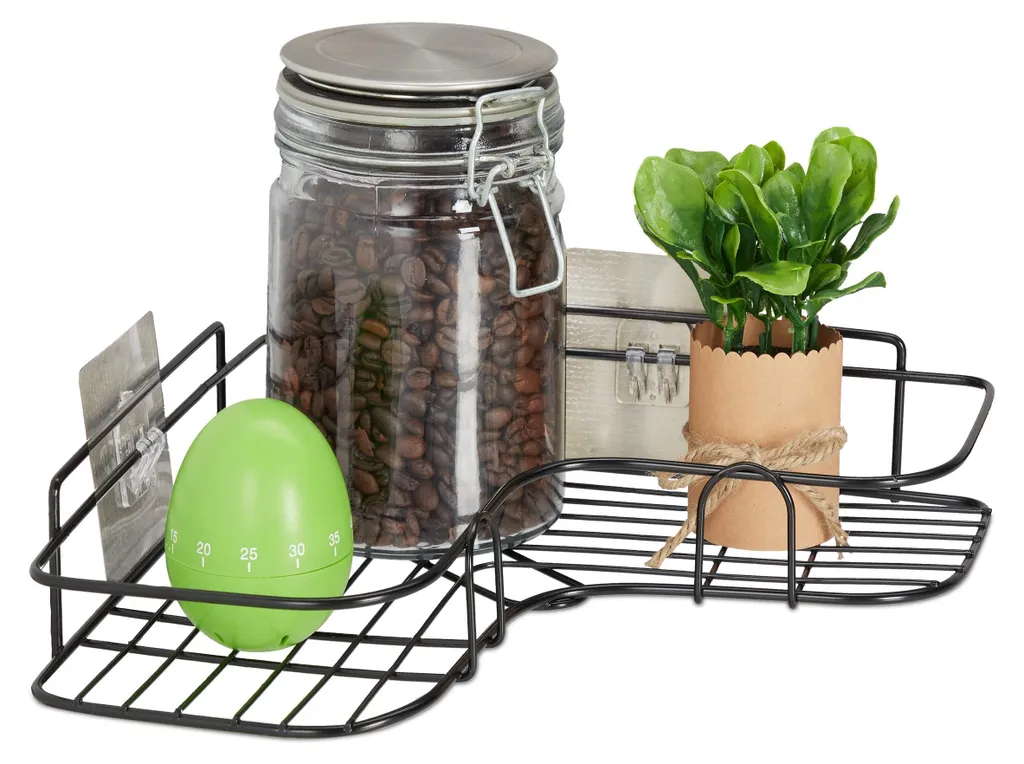 Support épices mural sans perçage fer noir pour rangement angle cuisine