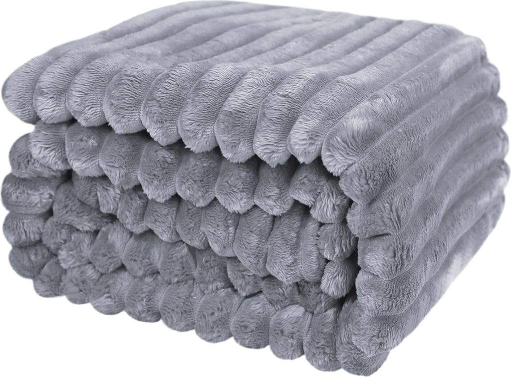 MODFU Kuscheldecke 200 x 230cm Fleecedecke Flauschige Decke Super Dicke Wohndecke Weiche Warme Korddecke für Bett Couch, hellgrau
