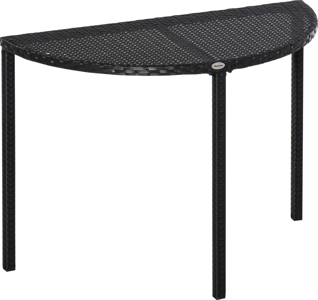 Balkontisch Garten Beistelltisch Tisch Gartenmöbel halbrund Polyrattan Metall Schwarz 100 x 50 x 74 cm