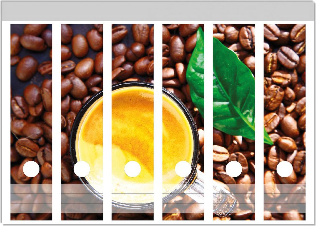 Wallario Ordnerrücken Sticker, selbstklebend für breite Ordner, 6 Stück, Motiv Kaffee und Bohnen