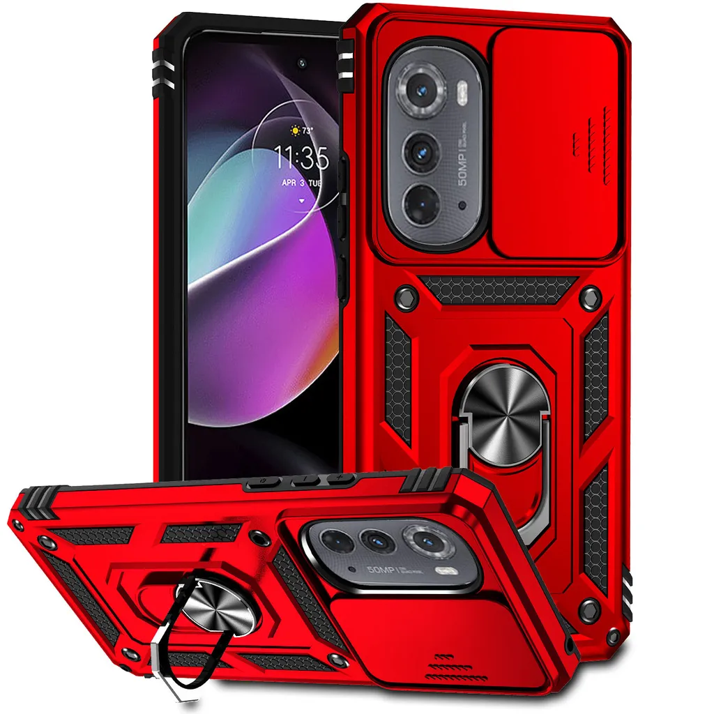 Custodia Motorola Edge 2022 con Protezione Fotocamera e Supporto Anello