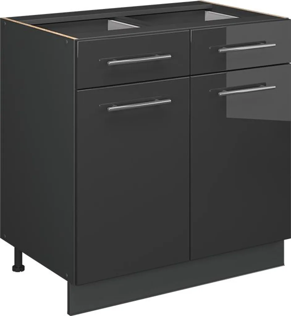 Meuble Bas de Cuisine 80cm Anthracite Brillant Vicco avec Plan de Travail
