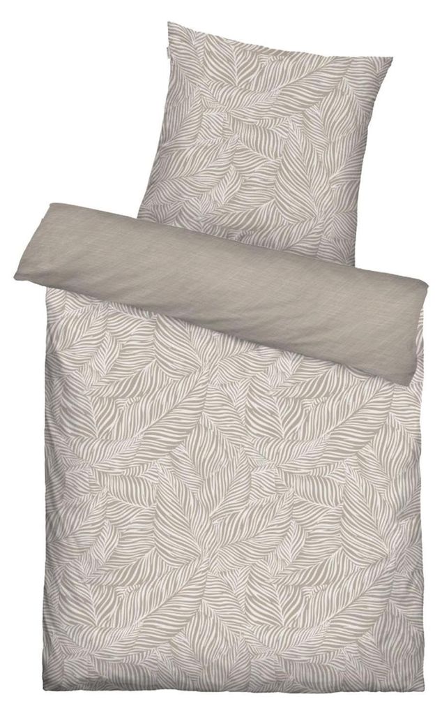 Satin-Wende-Bettwäsche - 135 x 200 cm - Creme - Weiß - mit Reißverschluss - mit Blättermotive