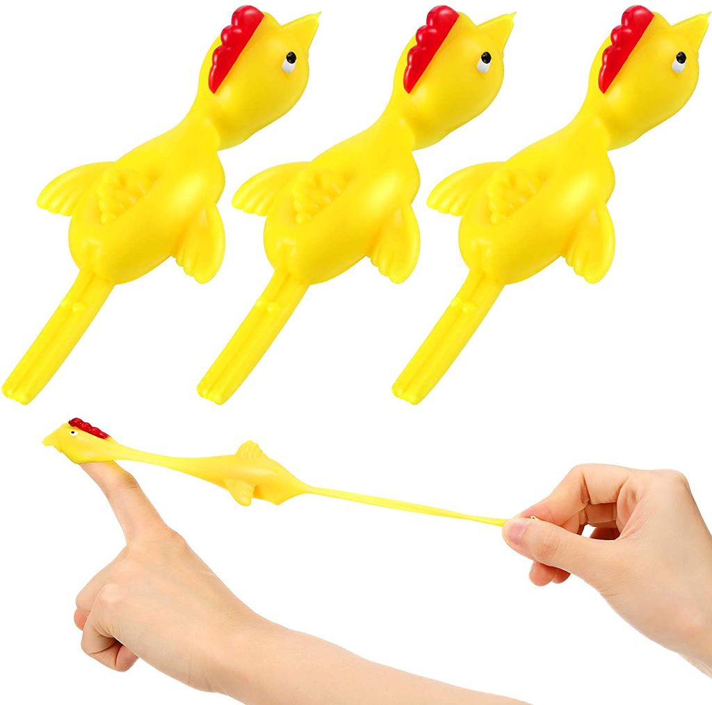 3 Stück Schleuder Huhn Strecken Fliegende Hühner Schnipsen Spielzeug Gummi Huhn Spielzeug Neuheit Katapult Huhn Lustig Finger Dehnba