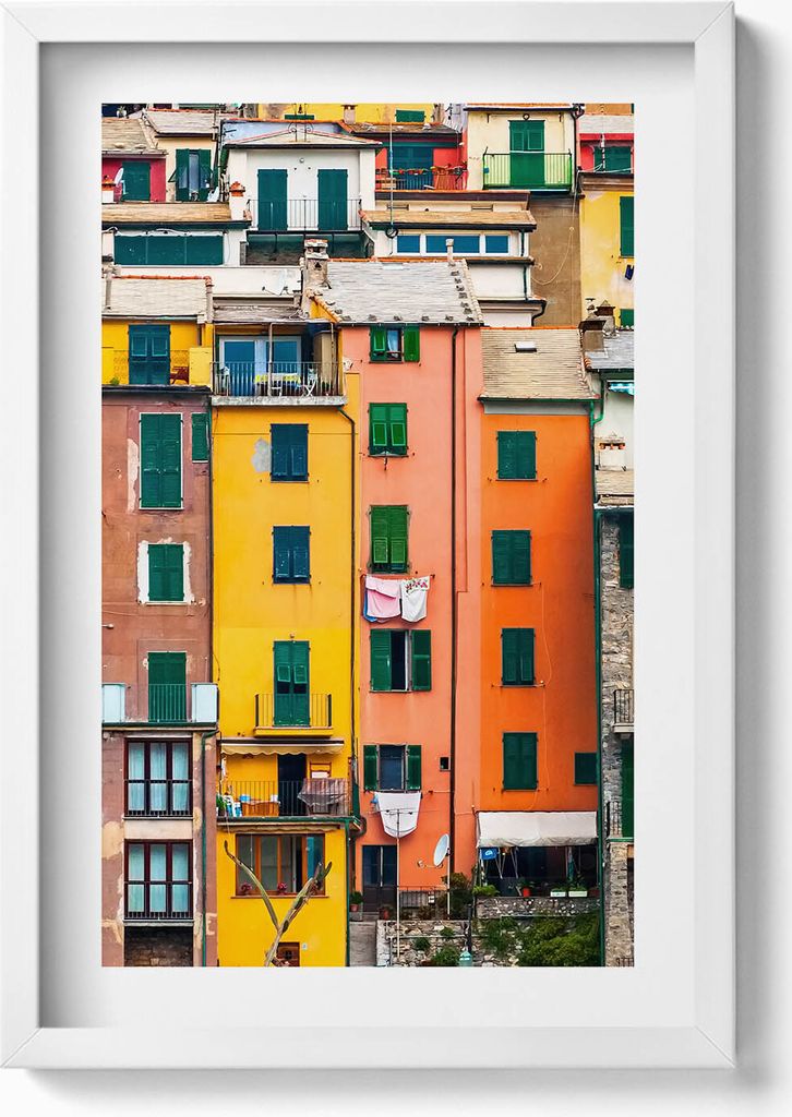 Bunte Architektur Gebäude– Wandbild mit Rahmen – Gerahmtes Bild – Wanddekoration – 40x60 cm – Weiß