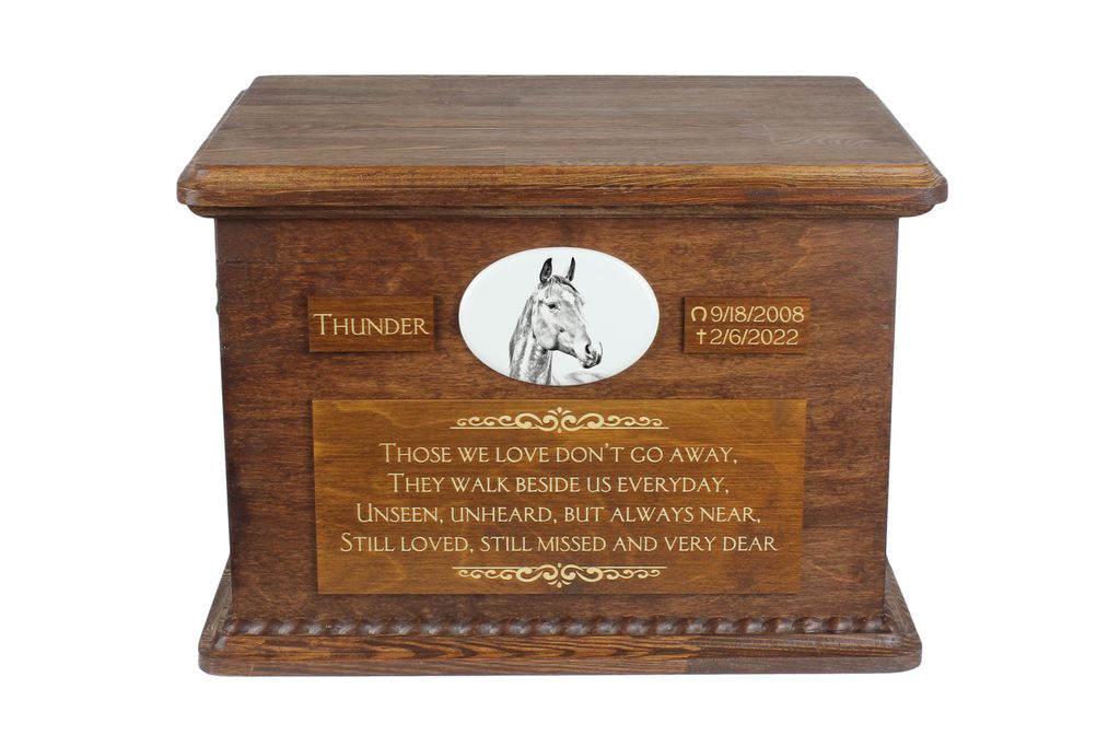 Amerikanisches Warmblut Urn für Pferdeasche, personalisierte Urne mit Foto, große Box für Pferdeasche von der Marke Art-Dog