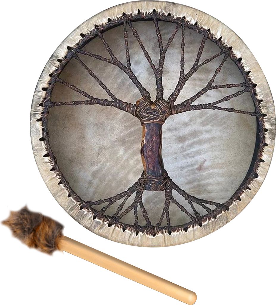 Bęben szamański z motywem drzewa, 25 cm, okrągły instrument Zdjęcie produktu 