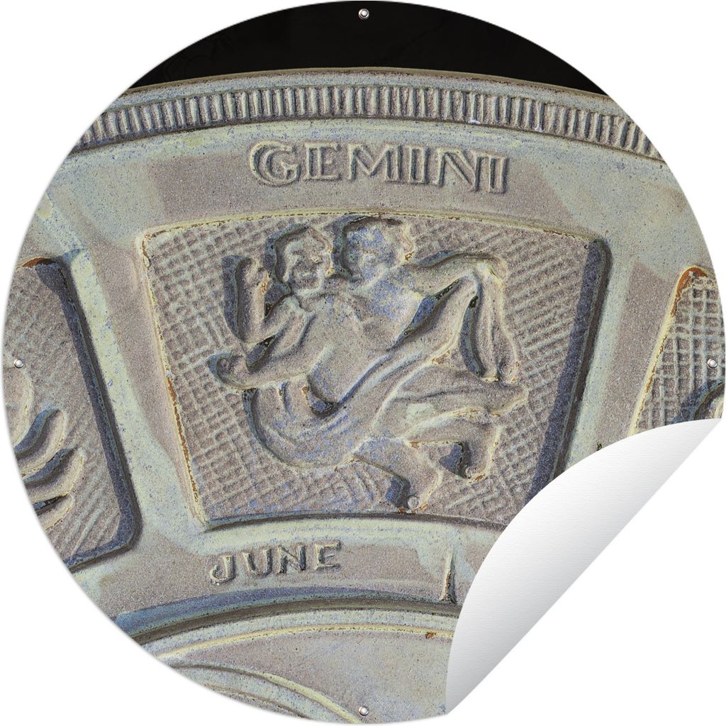 MuchoWow Gartenposter Outdoor-Poster Rund Das Sternbild Zwillinge auf einer Sonnenuhr Ø 120 cm Gartendeko Rundes Poster draußen