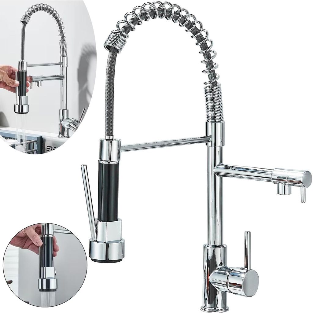 Wasserhahn Küche Ausziehbar Küchenarmatur mit Zwei Auslauf Produktbild 