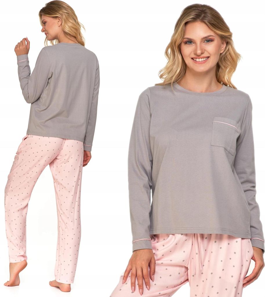 Klassisches zweiteiliges Pyjama-Set für Damen, lange Ärmel, Hose, glatt, MORAJ 3XL