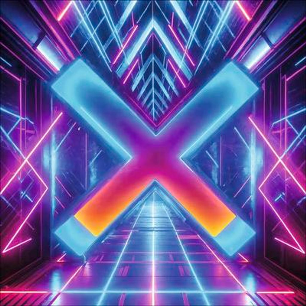 Glasbild Neon Cross 50x50 cm