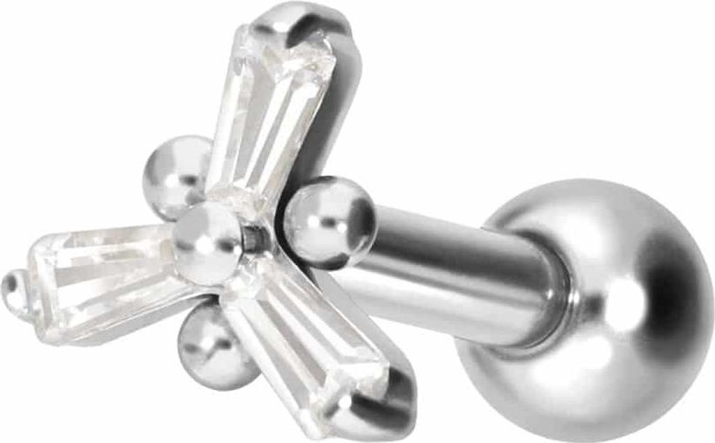 Ohrpiercing Titan Ohrpiercing mit Innengewinde KRISTALLBLUME Silber Stablänge: 6mm