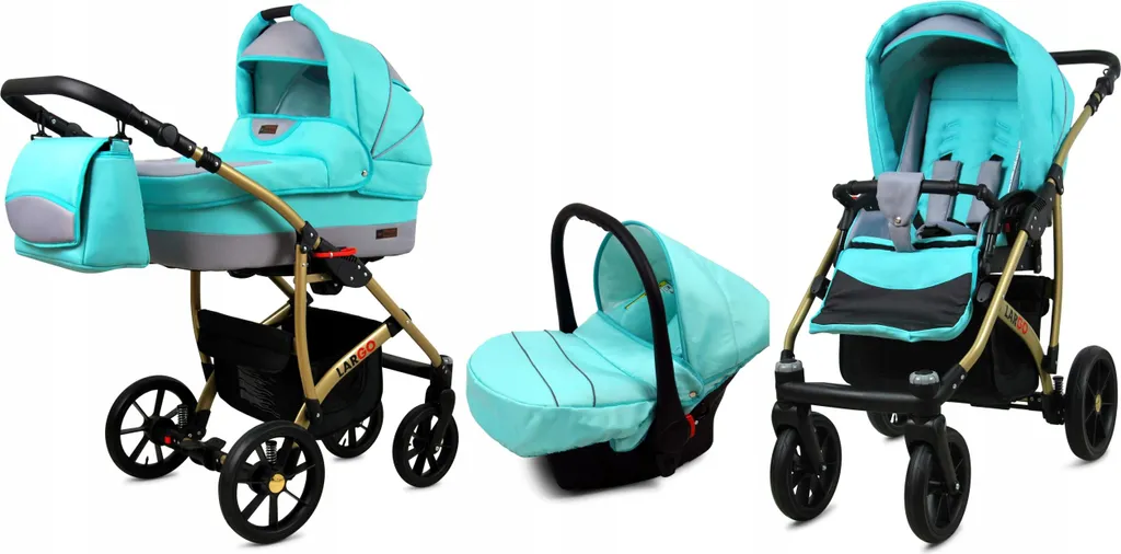 Poussette Trio BabyLux® Largo Mint Idéale pour Sorties en Ville et Parc
