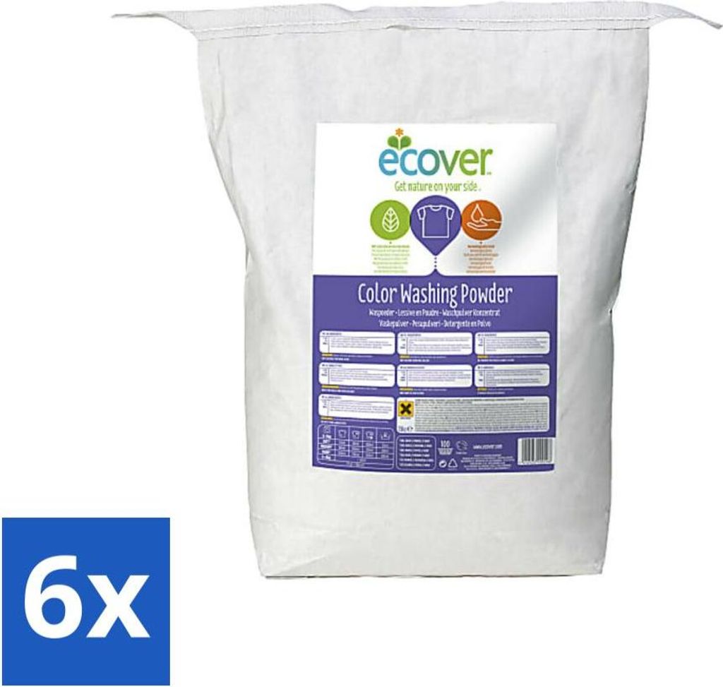 Ecover - Waschpulver Color - Für Buntwäsche - 7,5 kg - Vorteilspack - 6 Stücke