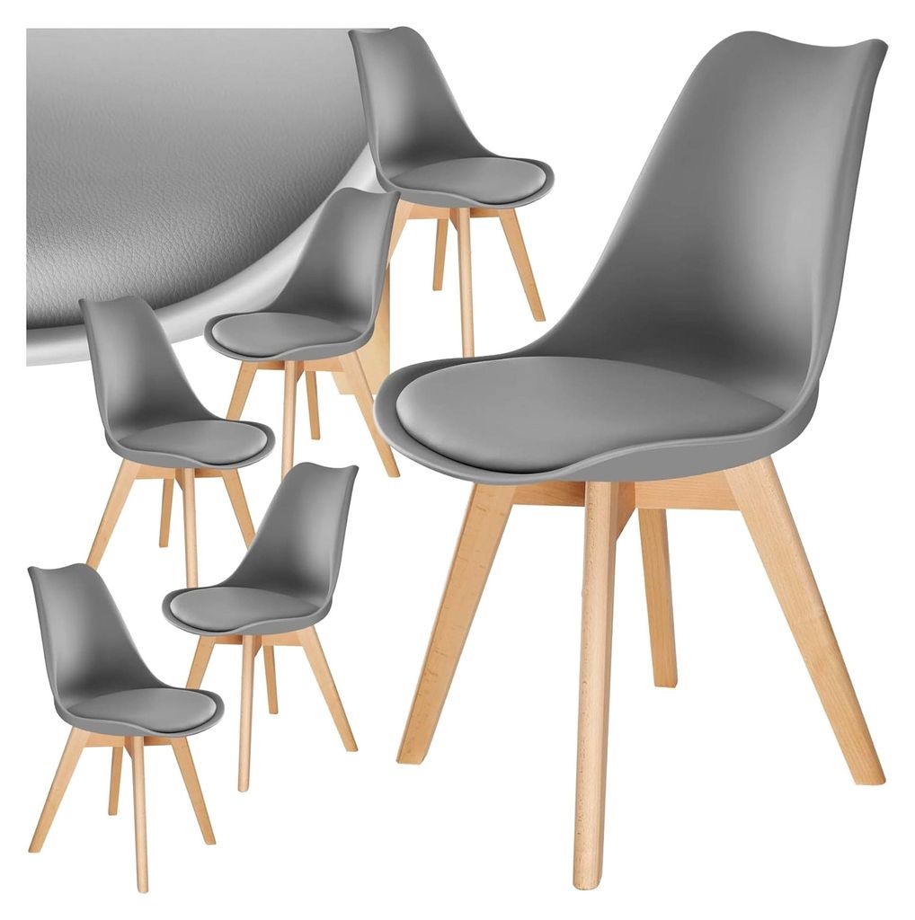 Esszimmerstühle 6er Set, Stühle mit Schalensitz, moderne Küchenstühle, Essstühle für Wohnzimmer, Esszimmer, Küche und Büro - grau, 6er Set