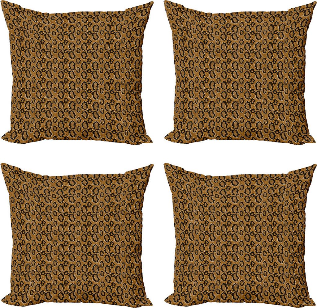 ABAKUHAUS Snakeskin drucken Kissenbezug Set (4 Stück), Grunge-Look Reptil, Moderner Doppelseitiger Digitaldruck, 50 cm x 50 cm, Bernstein Dark Bro...