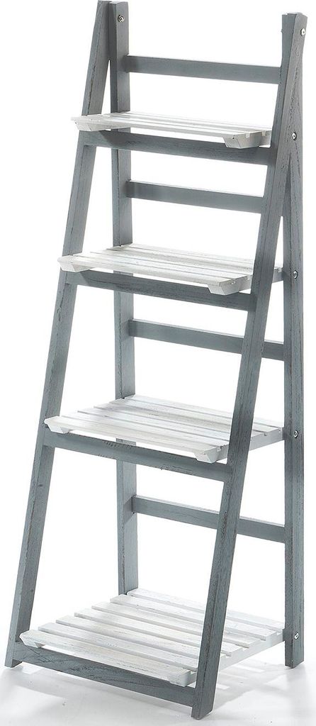 Lockardi Leiterregal im Used Look - WHITE GREY - 4 Böden - Weiß-Grau Dekoregal Bücherregal Regale Wohnzimmerregal Standregal mit Ablagen Küchen...