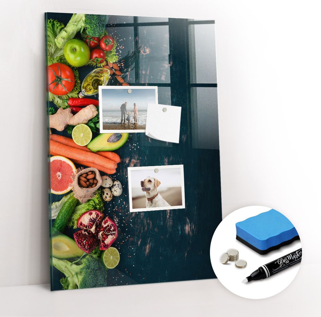 Magnetpinnwand Memoboard - Zubehörsatz - Weißer Marker + Schwamm + Magnete - 40 x 60 cm - Veganer Tisch