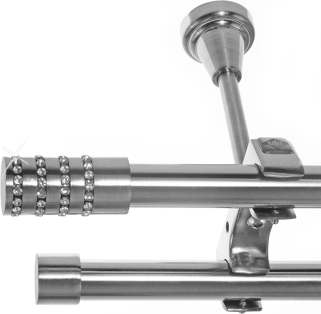 Edelstahl Look Gardinenstange Ø 20mm Deckenträger 2-läufig zweiläufig Deckenbefestigung Kristall D61 E39E30 RR