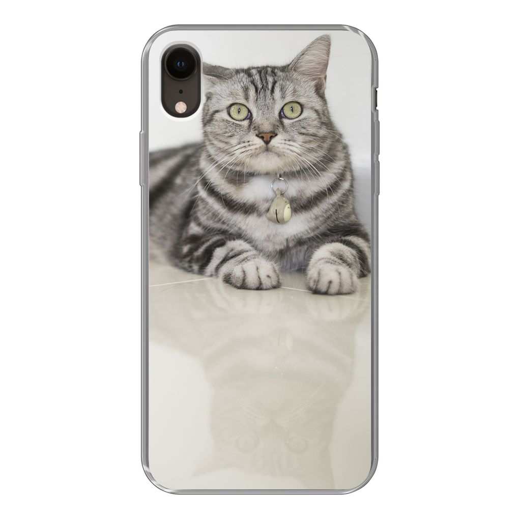 MuchoWow Handyhülle Schutzhülle Hülle für iPhone XR Katze - Grau - Tier - Mädchen - Kinder - Jungen - Kind Silikon Softcase Handy Hülle - S...