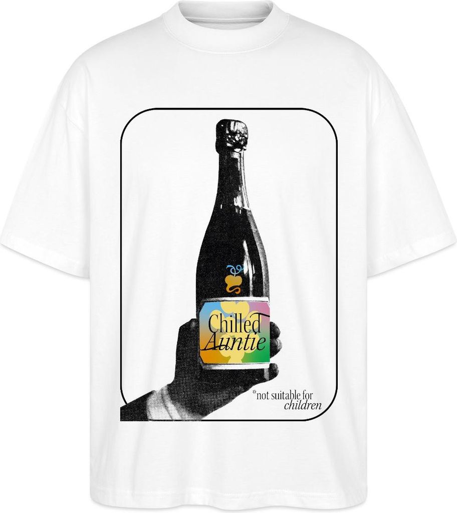 Spreadshirt Chilled Auntie Pop-Art Bottle Oversize Uni T-Shirt, M, Weiß