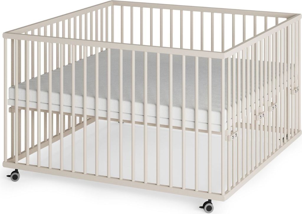 Laufgitter XXL 120x120 cm mit Matratze SleepPlus, Lattenrost & Schlupfsprossen - sahara dust - Premium Kollektion