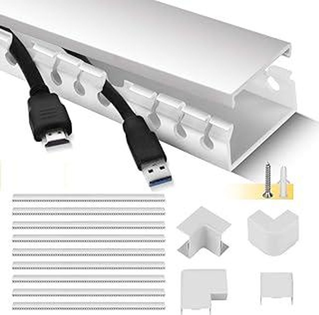 Kabelkanal Selbstklebend Weiß, Kabelmanagement Schreibtisch Organizer, Cable Management 3.5M Länge, Kabelkanal für alle Netzkabel in Haushalt/B...