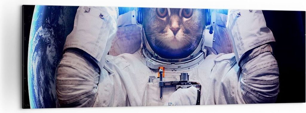 Bild auf Leinwand - Leinwandbild - Kosmonaut Katze - 160x50cm - Wand Bild - Wanddeko - Wandbilder - Leinwanddruck - Bilder - Kunstdruck - Wanddekor...