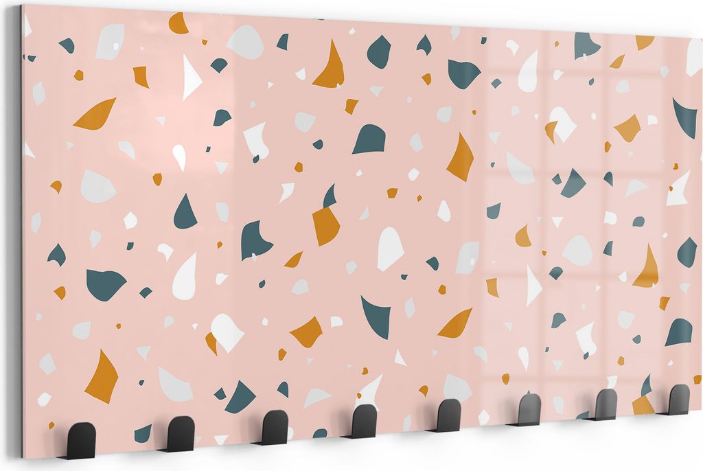 DEQORI Kleiderhaken Glas 60x30 cm 'Rosa Terrazzo-Zauber' Wand Garderobe beschreibbar Paneel