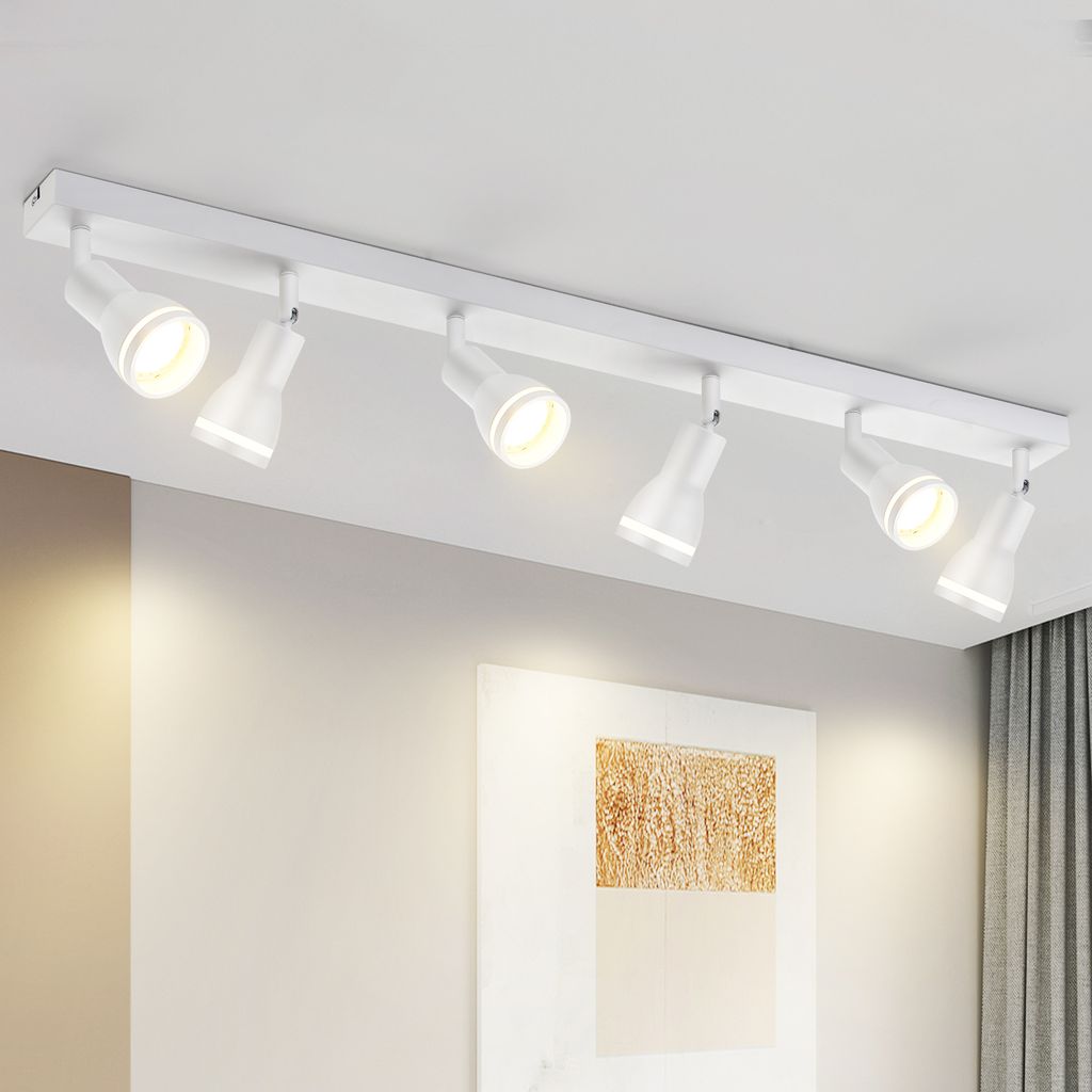 ZMH LED Deckenleuchte Weiß 6 Flammig Deckenlampe GU10 Schwenkbar Modern Wandstrahler Metall für Wohnzimmer Küche Schlafzimmer, Ohne Leuchtmittel