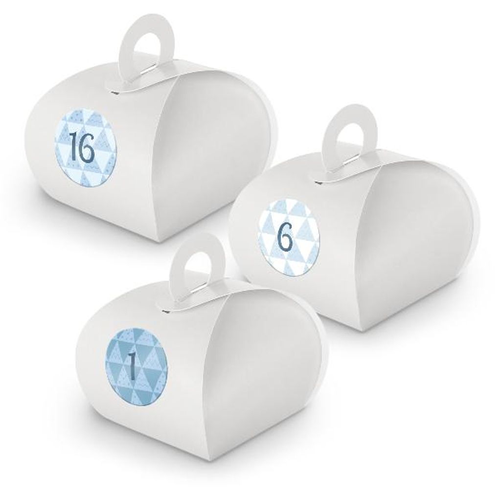 Adventskalender zum Füllen 24x Box mit Griff WEISS + Sticker V10 Z26