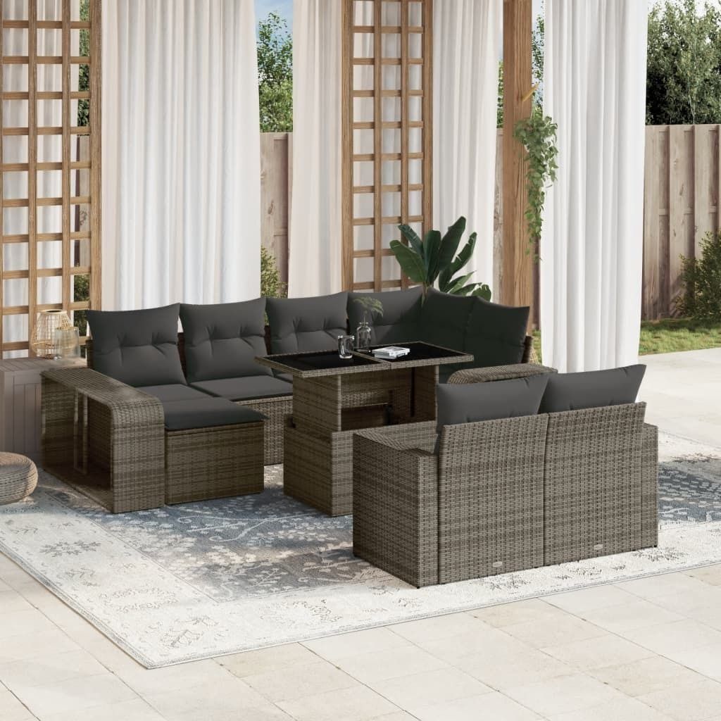 Maison Exclusive - 11-tlg. Garten-Sofagarnitur mit Kissen Grau Poly Rattan