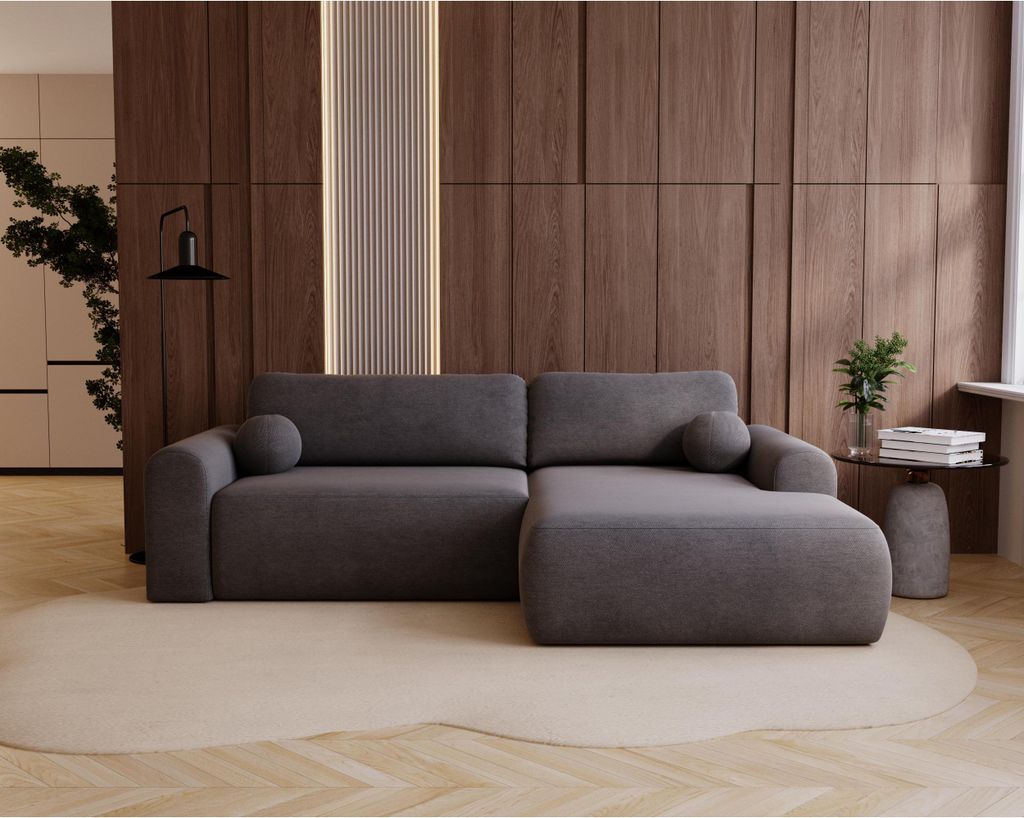 ALBA Ecksofa mit Schlaffunktion - modernes Samt Sofa weich & elegant Couch fürs Wohnzimmer, Farbe: Hellbraun (Vena 18), Seite: links
