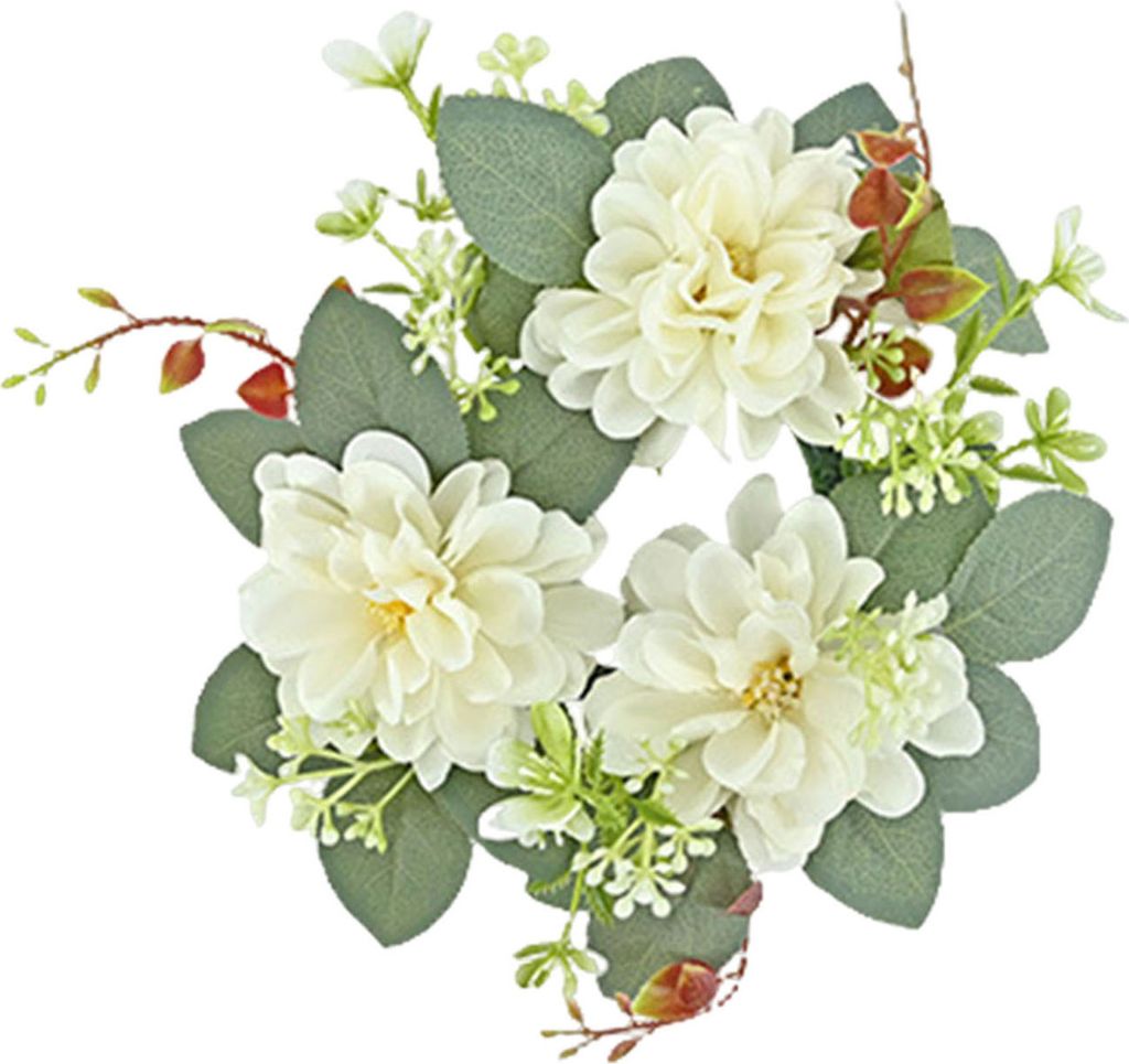 Künstlicher Dahlienkranz, Kerzenring, Säulenkerzenhalter, grüne Blätter, Blumengirlande, für Zuhause, Hochzeit, Party, Tischdekoration, Bauern...