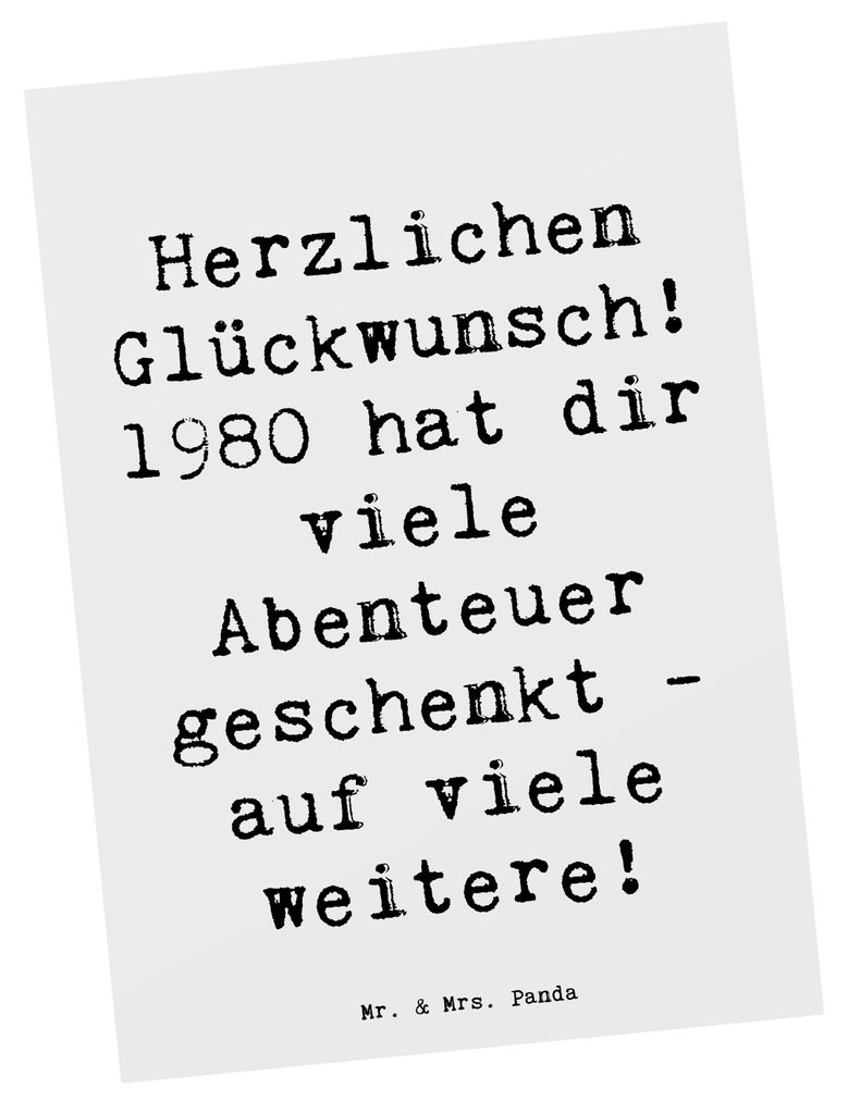 Mr. & Mrs. Panda Postkarte Spruch 1980 Geburtstag Abenteuer - Weiß - Geschenk, bildkarte, Geburtstagsfreude, Erinnerungen, einzelkarte, Alter, Ans...