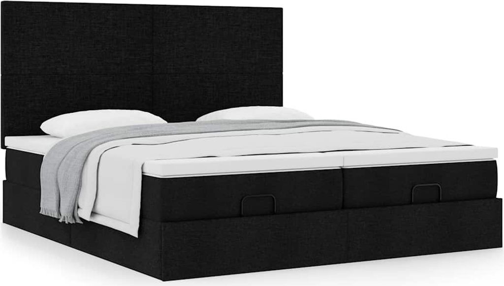 "2026 Aktion"Ottoman-Bett Modernes/Doppelbett - Polsterbett Erwachsene/r /Kind - mit Matratzen Schwarz 160x200cm Stoff - Klassische Betten NeuMöbe...