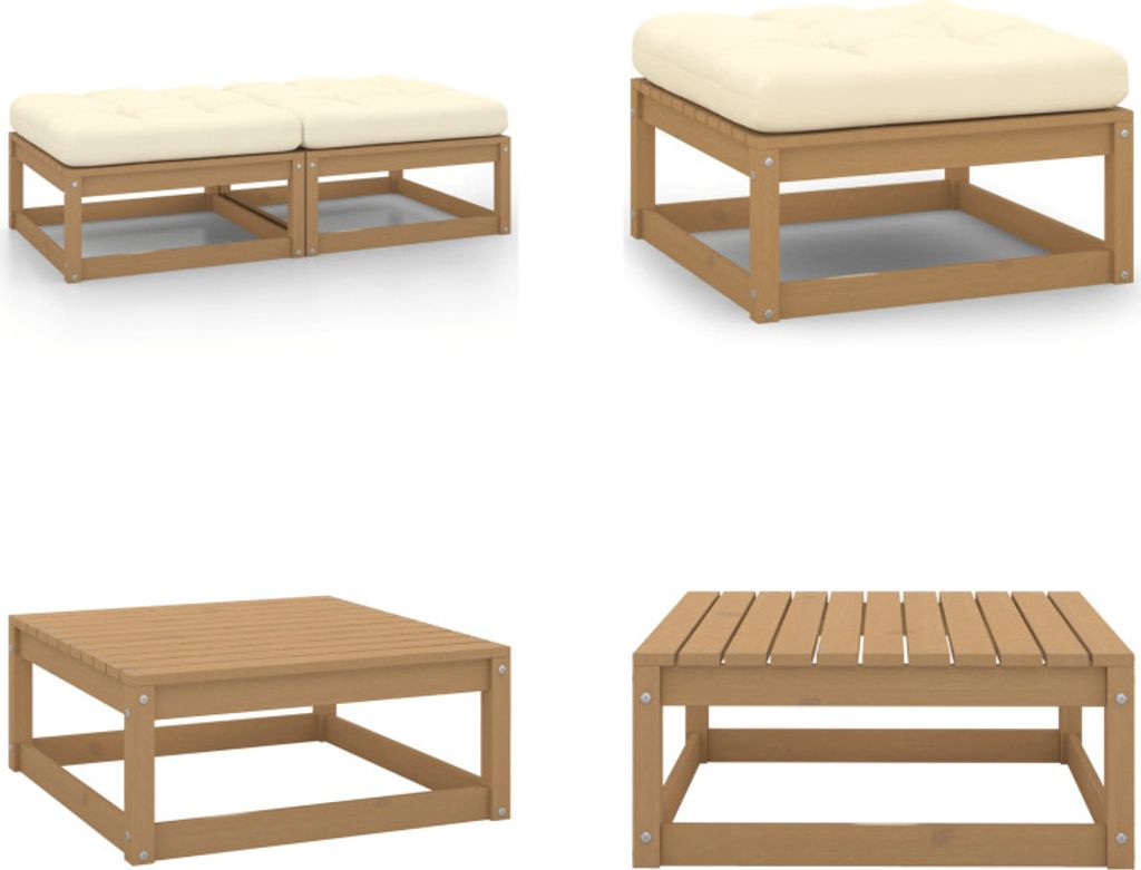 vidaXL Garten Fußhocker mit Kissen 2 Stk. Honigbraun Massivholz Kiefer - Fußhocker - Fußbank - Fußbänke - Fußstütze