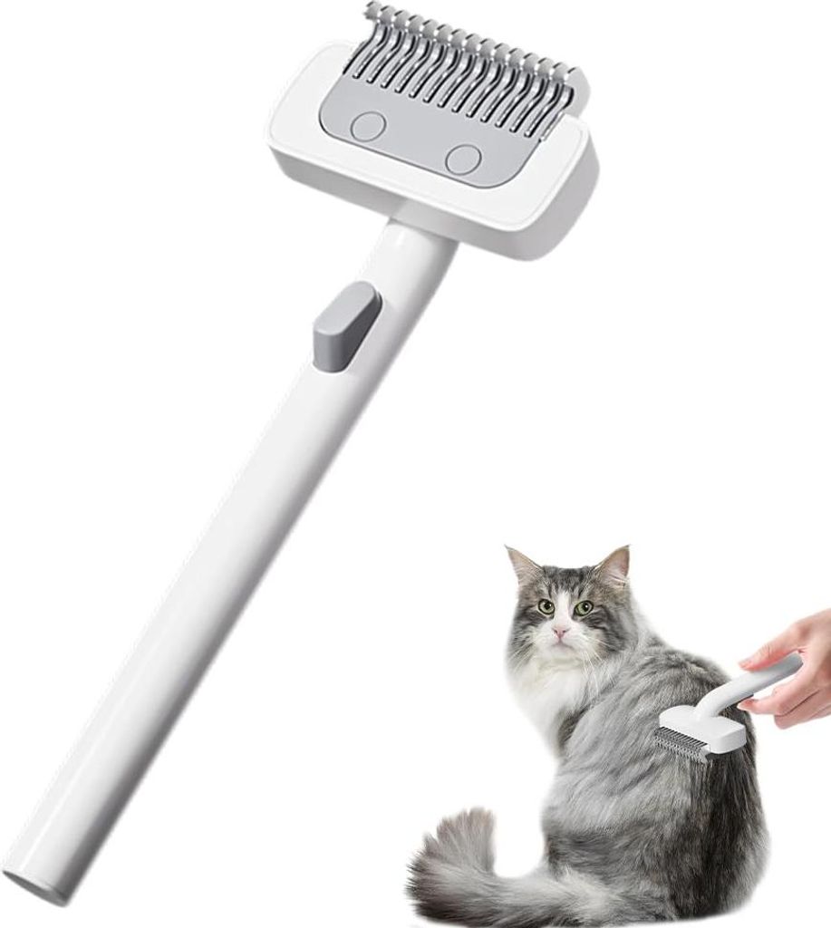 Katzenbürste mit Ein-Klick-Reinigung und Entspannungsbutton - Unterfellbürste für Katzen und Hunde mit langem und kurzem Haar
