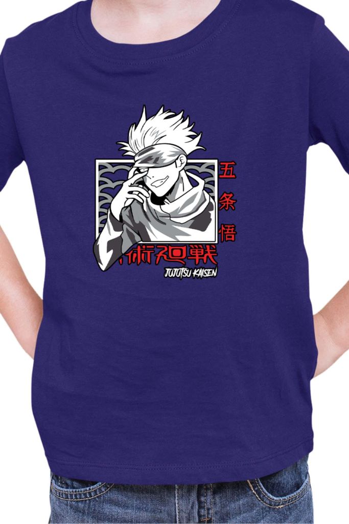 Kinder T-Shirt Japan Manga Anime Comics Animation Jujutsu Anime Manga Kaisen Satoru Gojo 05, 5-6 Jahr - 116 / Dunkelblau